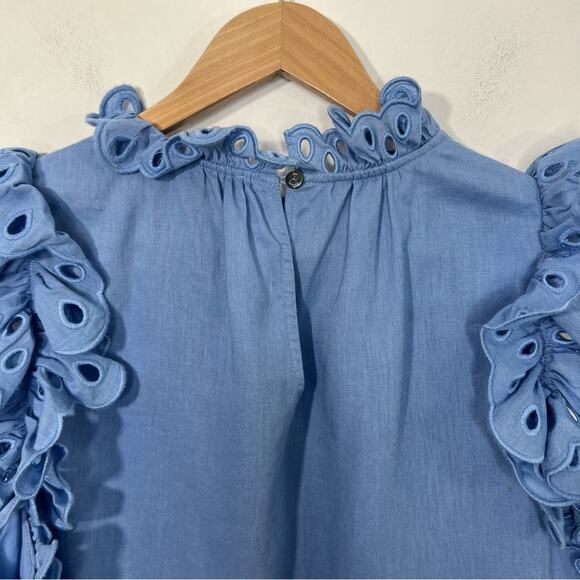 Sea Tiered Waverly Flutter Sleeves Ruffle Trim Carolina Blue Dress Size 8 - Picture 13 of 16